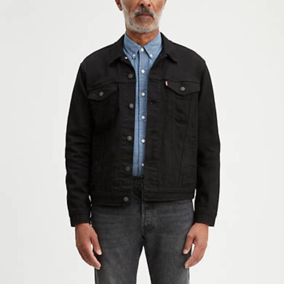 VINTAGE Levi's Trucker Denim Jacket Black Small - Picture 1 of 5